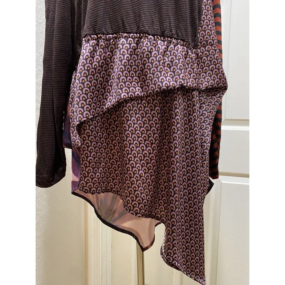 Alembika Asymmetric Abstract Tunic Top Sz S Striped Artsy Lagenlook Viscose